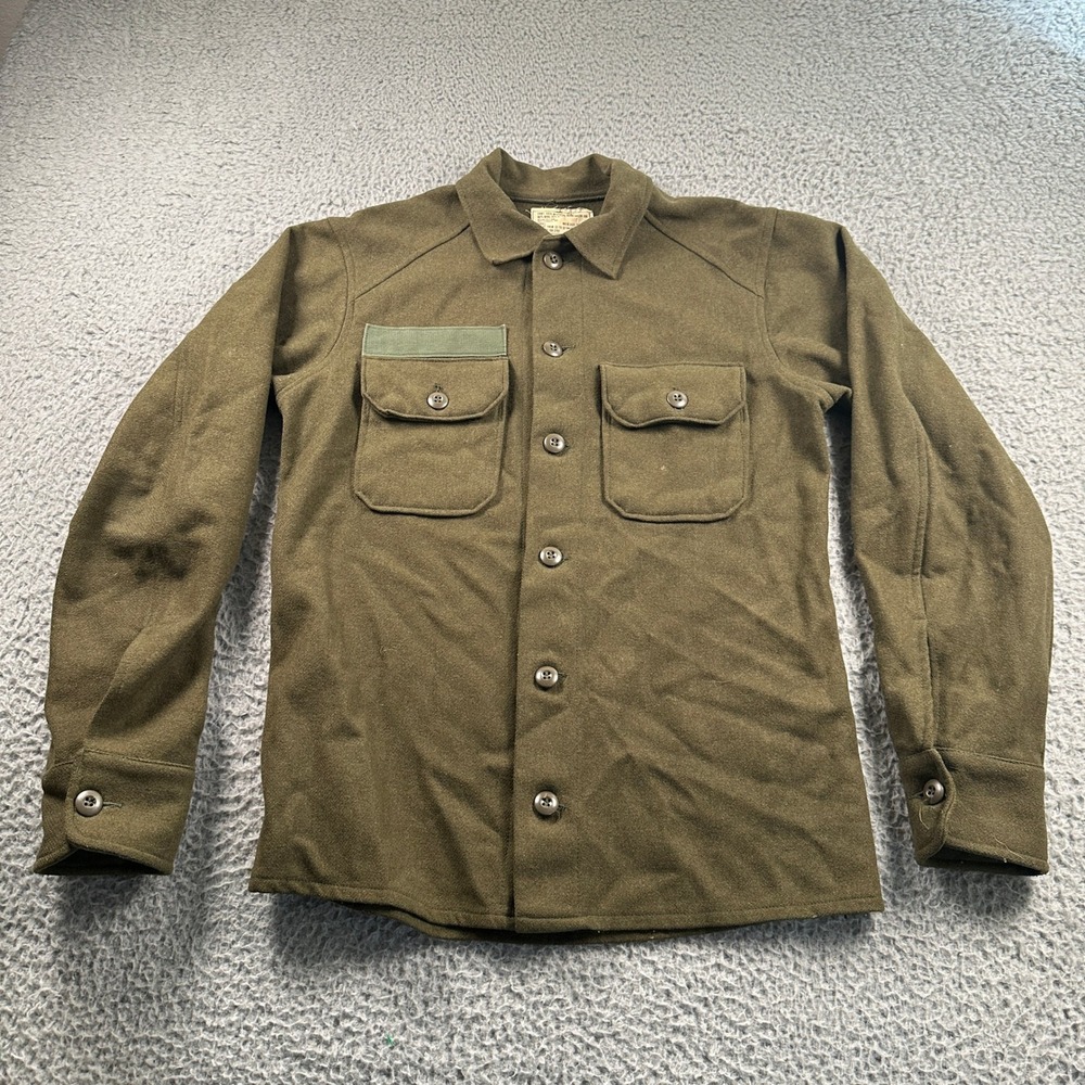 Vtg Mens Cold Weather Field Shirt Jacket Small Olive Green Wool Blend 108